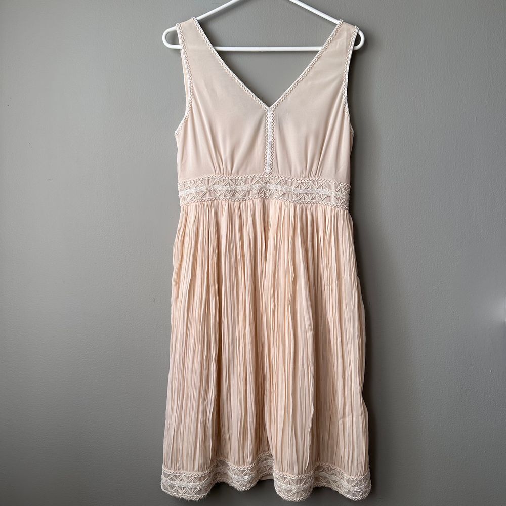 Massimo Dutti Midi Dress 6 Pink Beads Pleated Boho Romantic Dainty Fairy Ballet - Picture 1 of 12